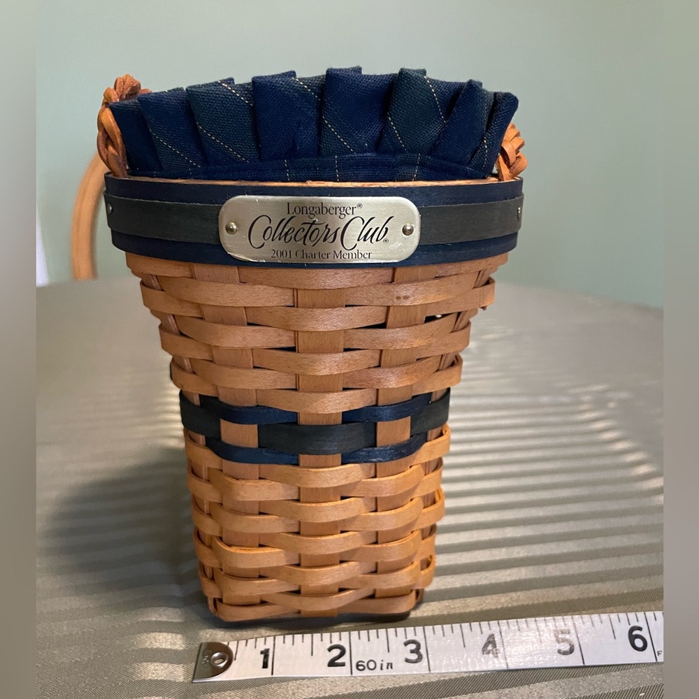Longaberger Brown Woven Basket with Navy Trim